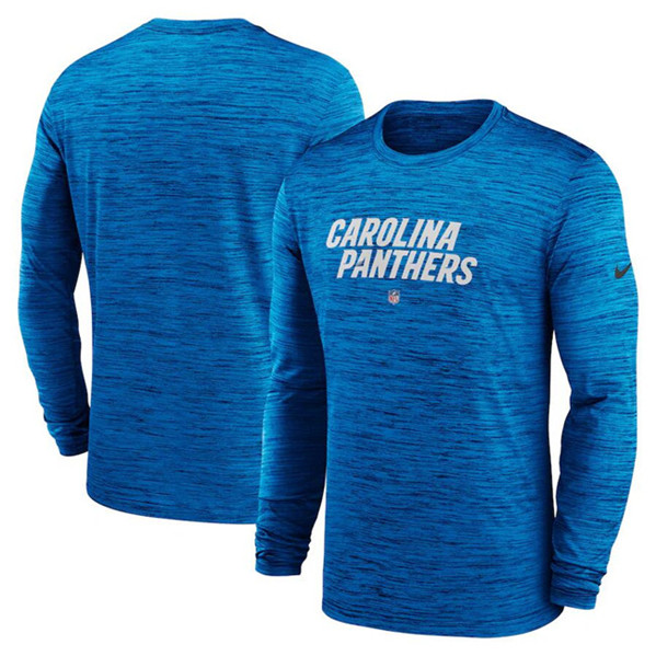 Men's Carolina Panthers Blue Sideline Team Velocity Performance Long Sleeve T-Shirt